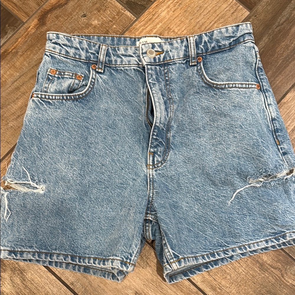 Zara Blue Jean Shorts High-Waisted Distressed